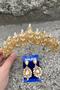 Aldonsa Gold Bridal Henna Crown Special Day Accessory Women's Crown and Wide Shuttle Earring Set