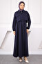 Navy Blue Jacket Combination Waist Elastic Dress
