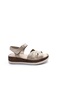 Genuine Leather Soft Sole Beige Color Velcro Strap Women's Sandals - 2