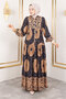 Foil Patterned Viscose Long Hijab Dress Tsd250191 Navy Blue - 3