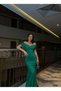 Crepe Fabric Heart Collar Off Shoulder Detail Tail Detail Maxi Dress Emerald 582988 - 3