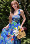 Navy Blue Patterned Midi Dress with Back Detail - 8