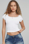 Women's White Chest and Sleeves Ruched Bow Short Sleeve Crop Top Blouse - 5