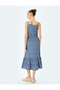 Premium Floral Patterned Midi Dress with Lace-Up Waist - 3