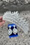Alexa Silver Bridal Henna Crown Special Occasion Accessory Women's Crown and Wide Shuttle Earrings Set - 3