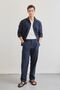 Dulan Navy Blue Men's Baggy Fit Trousers Linen Look 100% Cotton Elastic Waist - 6