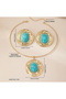 Gold Blue Earrings Necklace Set - 3