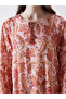 Pink Tie Collar Patterned A-Line Dress - 4