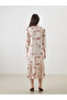 Beige V-Neck Floral A-Line Dress - 4