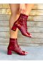 Smile Burgundy Patent Leather Mesh Lace 5 cm Heeled Summer Boots - 3