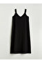 Black V-Neck Textured Strap A-Line Dress - 6