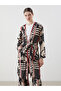 Lcw Modest Black Shawl Collar Patterned Oversize Women's Kimono