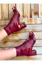 Smile Burgundy Patent Leather Mesh Lace 5 cm Heeled Summer Boots - 4