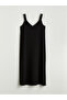 Black V-Neck Textured Strap A-Line Dress - 5