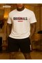 Original Streetwear Printed Cotton Fabric Men's White T-Shirt-Black Shorts Set - 2