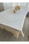 Natural Buldan Linen Thin Lace Coffee Border 140 X 240 cm Table Cloth - 2