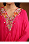 Elegant Magenta Embroidered Draped Kaftan Set - 4
