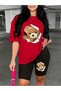 Women's Window Cute Bear Printed T-Shirt, Scuba Diver Short Leggings Set (Leggings T-Shirt Set)