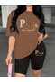 Women's Paris Romantic Printed T-Shirt, Scuba Diver Short Leggings (Leggings T-Shirt Set)