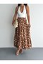 Women's Polka Dot Elastic Waist Full Mold Pleated Linen Fabric Long Skirt Length 100 cm