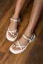 Enza Women's Flip Flop Wrinkled Leather Sandals Beige - 4