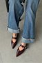 Brano Women's Belt Detail Leather Ballerinas Claret Red