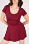 U Neck Short Sleeve Mini Dress with Shorts - 2