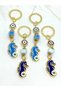Navy Blue Seahorse Stone Eye Metal Keychain, Metal Evil Eye Beaded Keychain Car Keychain - 4