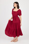 Midi Length Dress with Elastic Shoulders and Waist - 2
