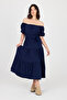 Midi Length Dress with Elastic Shoulders and Waist - 6