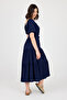 Midi Length Dress with Elastic Shoulders and Waist - 7