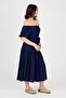 Midi Length Dress with Elastic Shoulders and Waist - 3