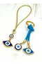 Navy Blue Eye Shaped Car Mirror Ornament, Car Charm and Blue Drawstring Eye Shaped Metal Keychain Set - 7