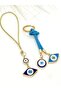 Navy Blue Eye Shaped Car Mirror Ornament, Car Charm and Blue Drawstring Eye Shaped Metal Keychain Set - 4