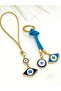 Navy Blue Eye Shaped Car Mirror Ornament, Car Charm and Blue Drawstring Eye Shaped Metal Keychain Set - 8