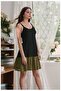 Khaki/Black Rope Strap F Eyelet Embroidery Detailed Summer Knitted Dress - 5
