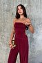 Women's Burgundy Asymmetrical Cut Slit Detailed Gathered Strapless Neckline Top and Bottom Set - 3