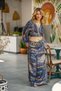 Turquoise Color Waist Embroidered Gold Detailed Trousers Blouse Set