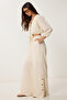 Linen Crop Blouse Pants Set Cream Lrv0107