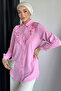 Pink Guipure Detailed Ruffled Hijab Shirt