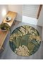 Leyla Collection Green Leaf Detailed Round Woven Base Decorative Carpet Leyla72