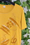 Women's Plus Size Lycra Glitter Printed Short Sleeve Mother T-Shirt Blouse - Mustard - 8