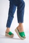 Reina Wedge Heeled Orthopedic Sole Straw Look Women's Slippers Ckt - Green