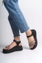 Eva Thick Buckle Stone Striped Orthopedic Sole Women's Sandals Cst - Black - 2