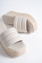 Reina Wedge Heeled Orthopedic Sole Straw Look Women's Slippers Ckt - Cream - 5