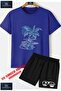Children's “Palm Blue“ Special Printed Crew Neck T-Shirt - Shorts Set