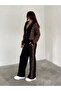 Women's Black Leopard Detail Front Zipper Modal Tracksuit Set - 4