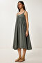 Summer Woven Dress with Strap Khaki Lrc0002