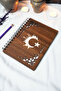 Turkish Flag Wooden Cover Notebook - Unlined Notebook - 60 Sheets (120 Pages) - A5 15X21 cm