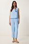 Sleeveless Blouse Pants Set Sky Blue Lmc0058